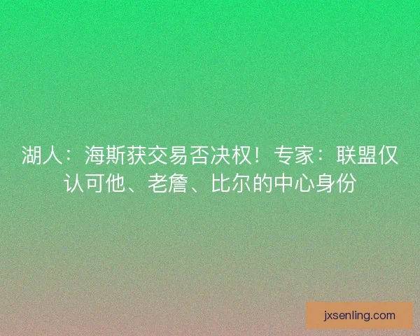 湖人：海斯获交易否决权！专家：联盟仅认可他、老詹、比尔的中心身份